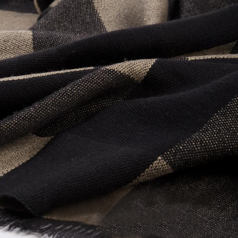 Soft Wool Scarves Black Striped Women Winter Scarf